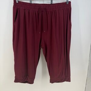 Real Essentials Capri Jogger Pants Womens 3X Burgundy Red Stretch Athleisure Gym